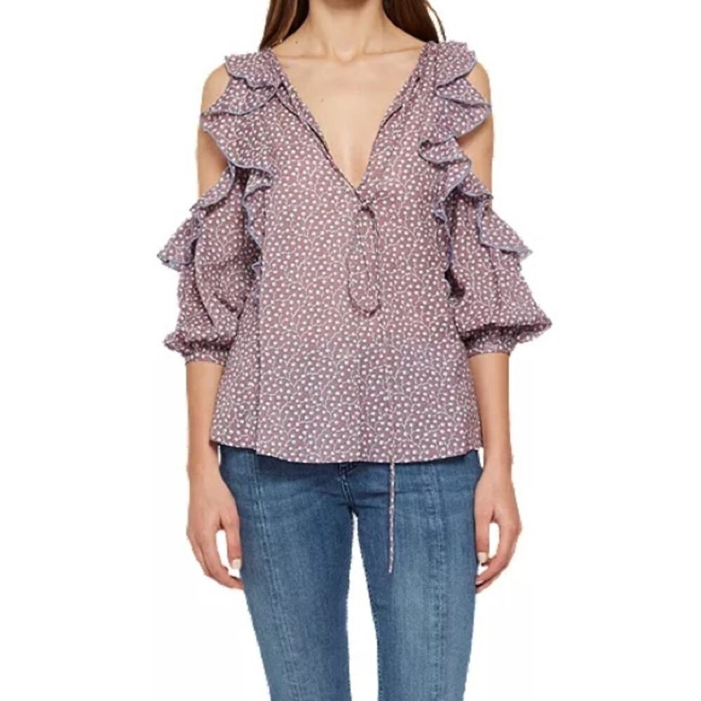French Connection Elao Voile Cold Shoulder Top Size Small
